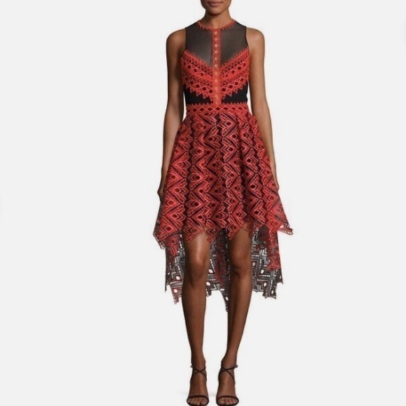 Jonathan Simkhai Dresses & Skirts - Jonathan Simkhai Red Black Lace High Low Party Cocktail Dress Nwt 6